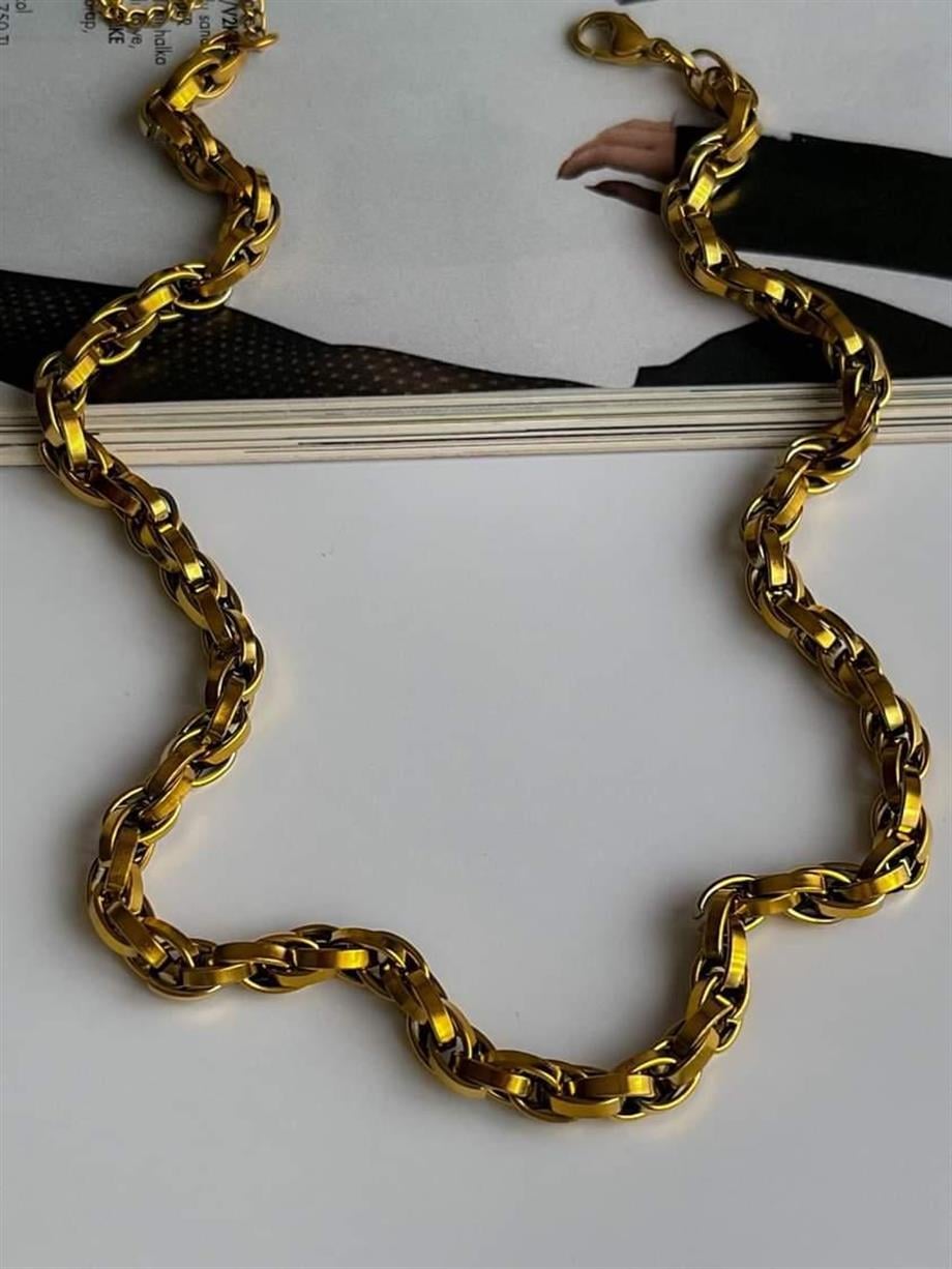 Çelik Kalın Geçmeli Örgü Kolye (48 Cm)