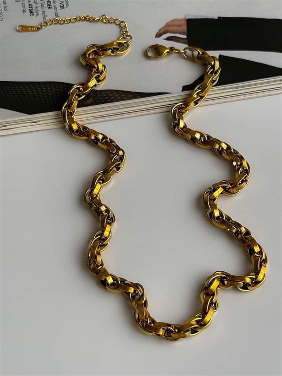 Çelik Kalın Geçmeli Örgü Kolye (48 Cm)