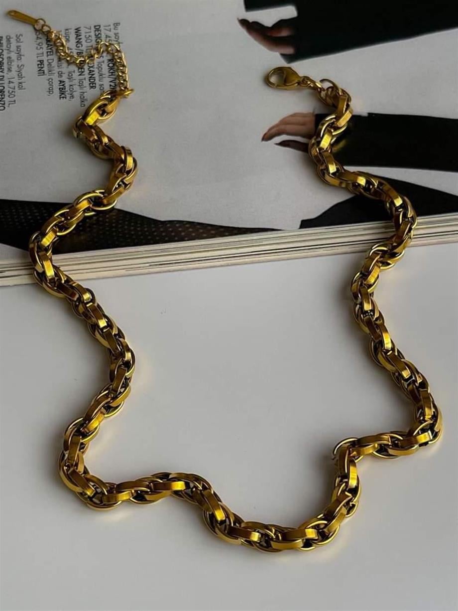 Çelik Kalın Geçmeli Örgü Kolye (48 Cm)