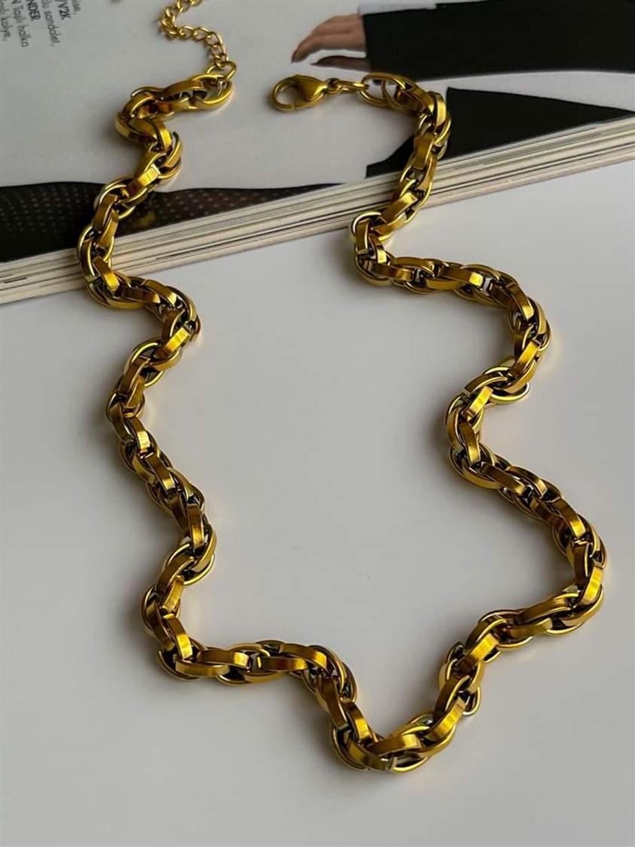 Çelik Kalın Geçmeli Örgü Kolye (48 Cm)