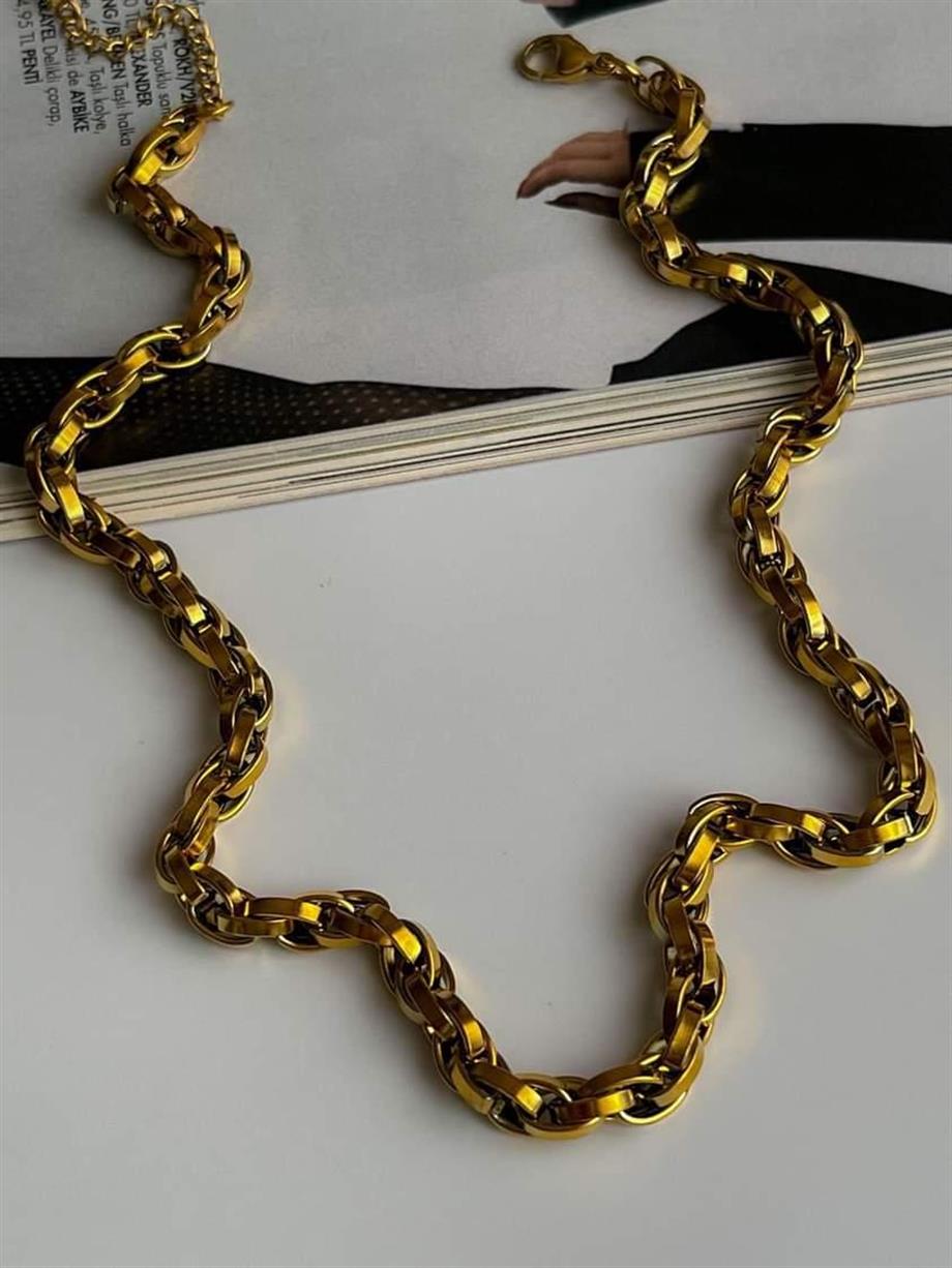 Çelik Kalın Geçmeli Örgü Kolye (48 Cm)
