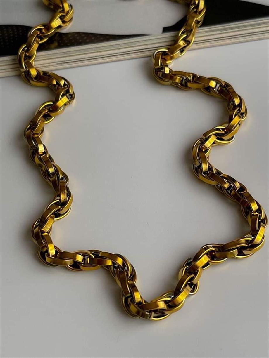 Çelik Kalın Geçmeli Örgü Kolye (48 Cm)