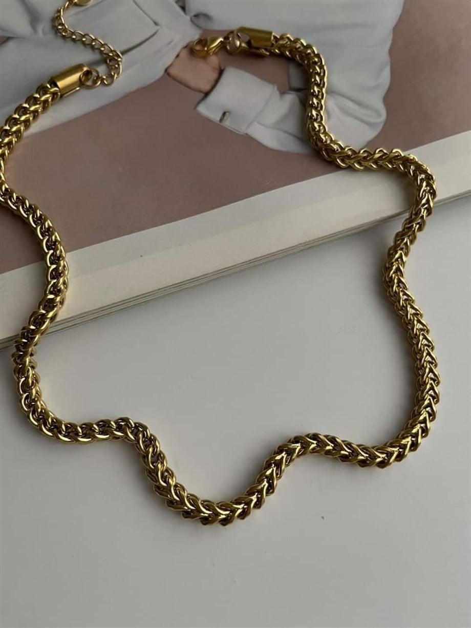 Çelik Kalın Örgü Kolye (52 Cm)