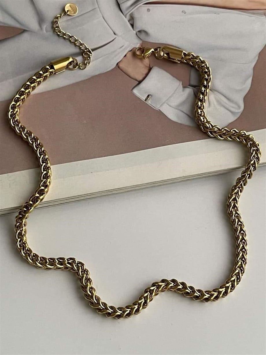 Çelik Kalın Örgü Kolye (52 Cm)