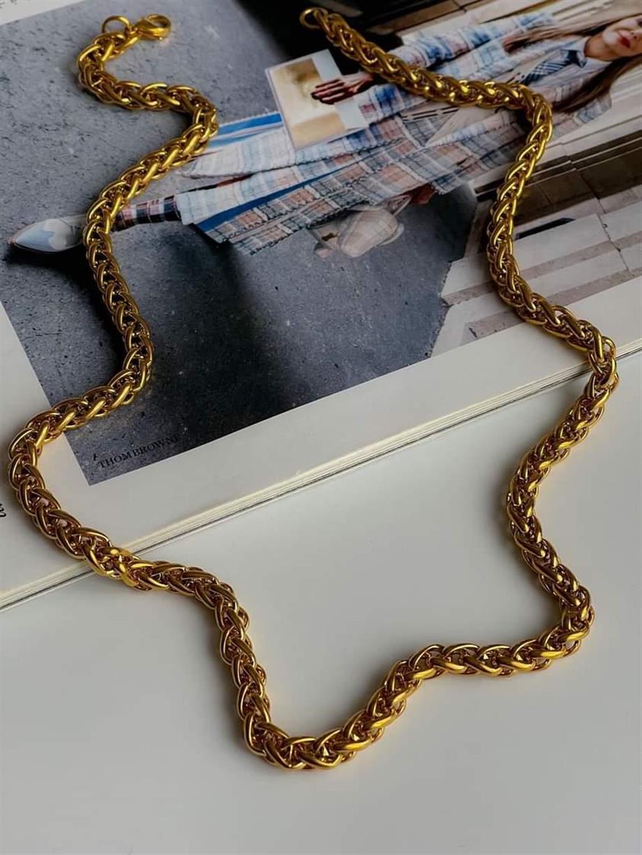 Çelik Kalın Örgü Uzun Kolye (55 Cm) (1 Numara)