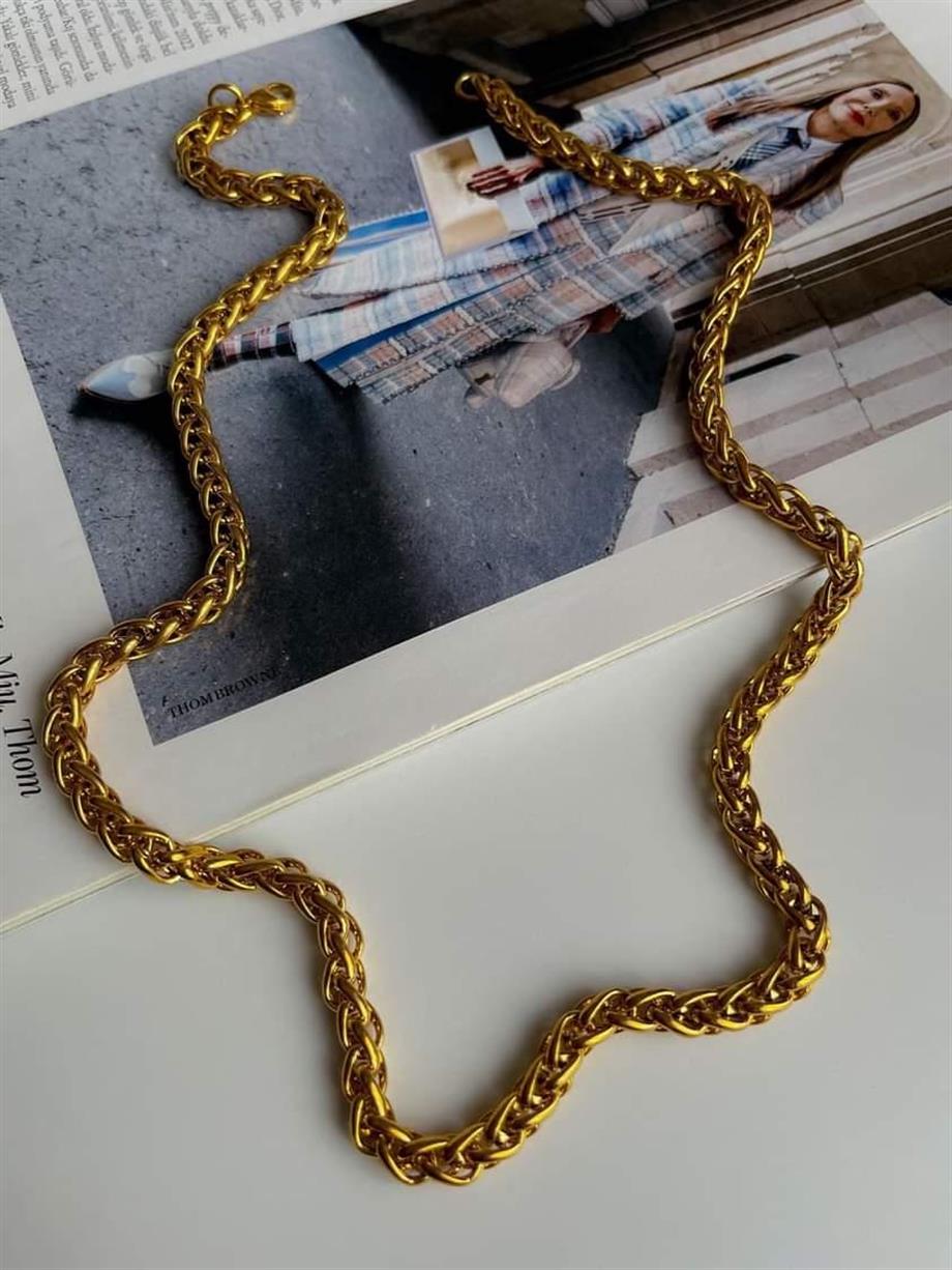 Çelik Kalın Örgü Uzun Kolye (55 Cm) (1 Numara)