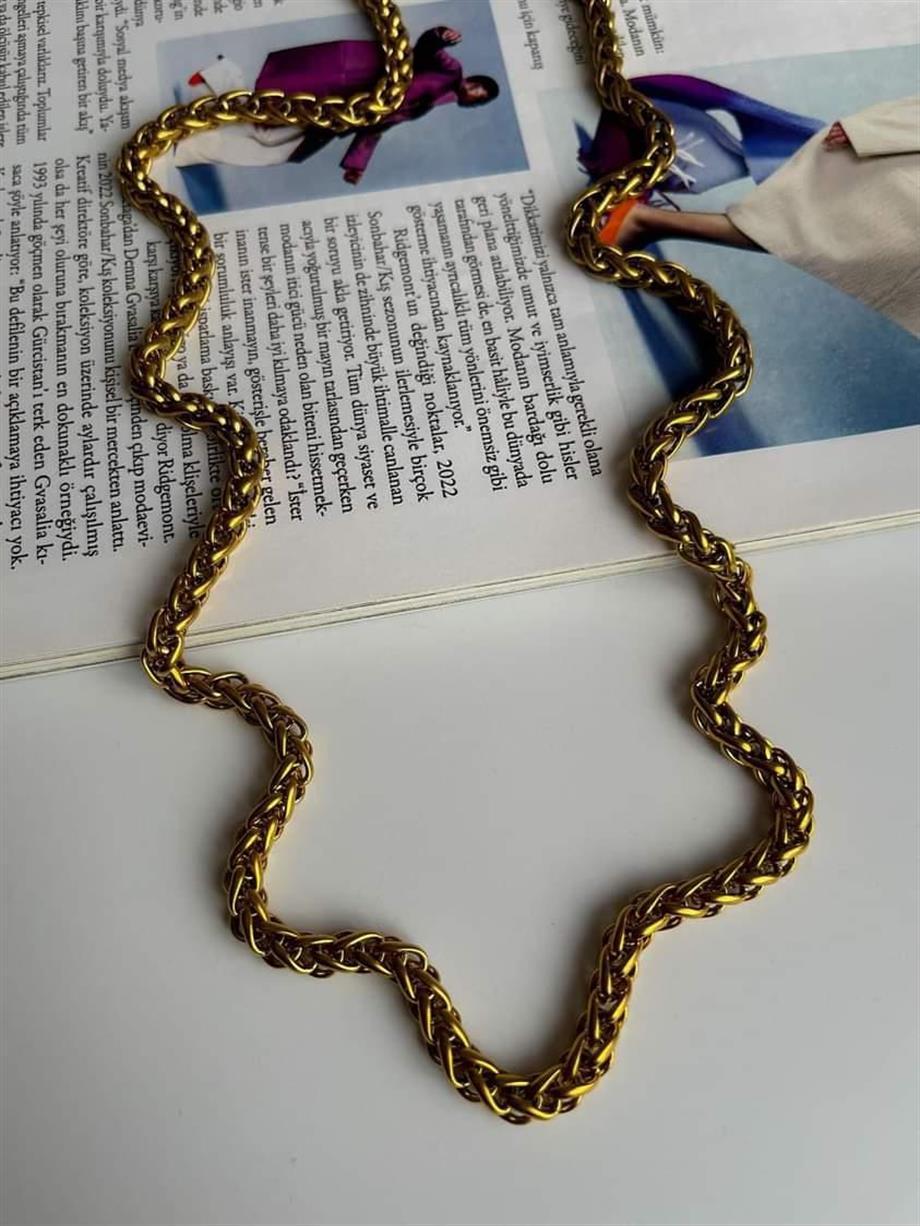 Çelik Kalın Uzun Örgü Kolye (65 Cm) (3 Numara)