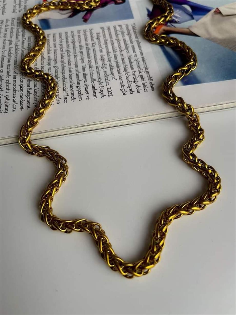 Çelik Kalın Uzun Örgü Kolye (65 Cm) (3 Numara)