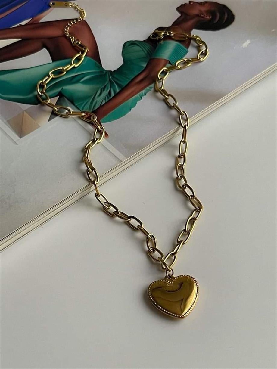 Çelik Kalp Kolye (45 Cm)