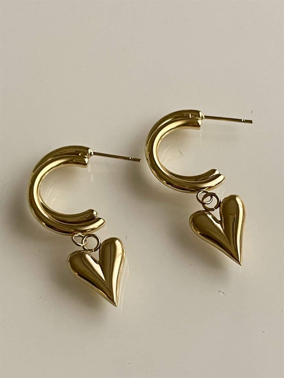 Çelik Kalpli Amour Küpe (3.5 Cm)