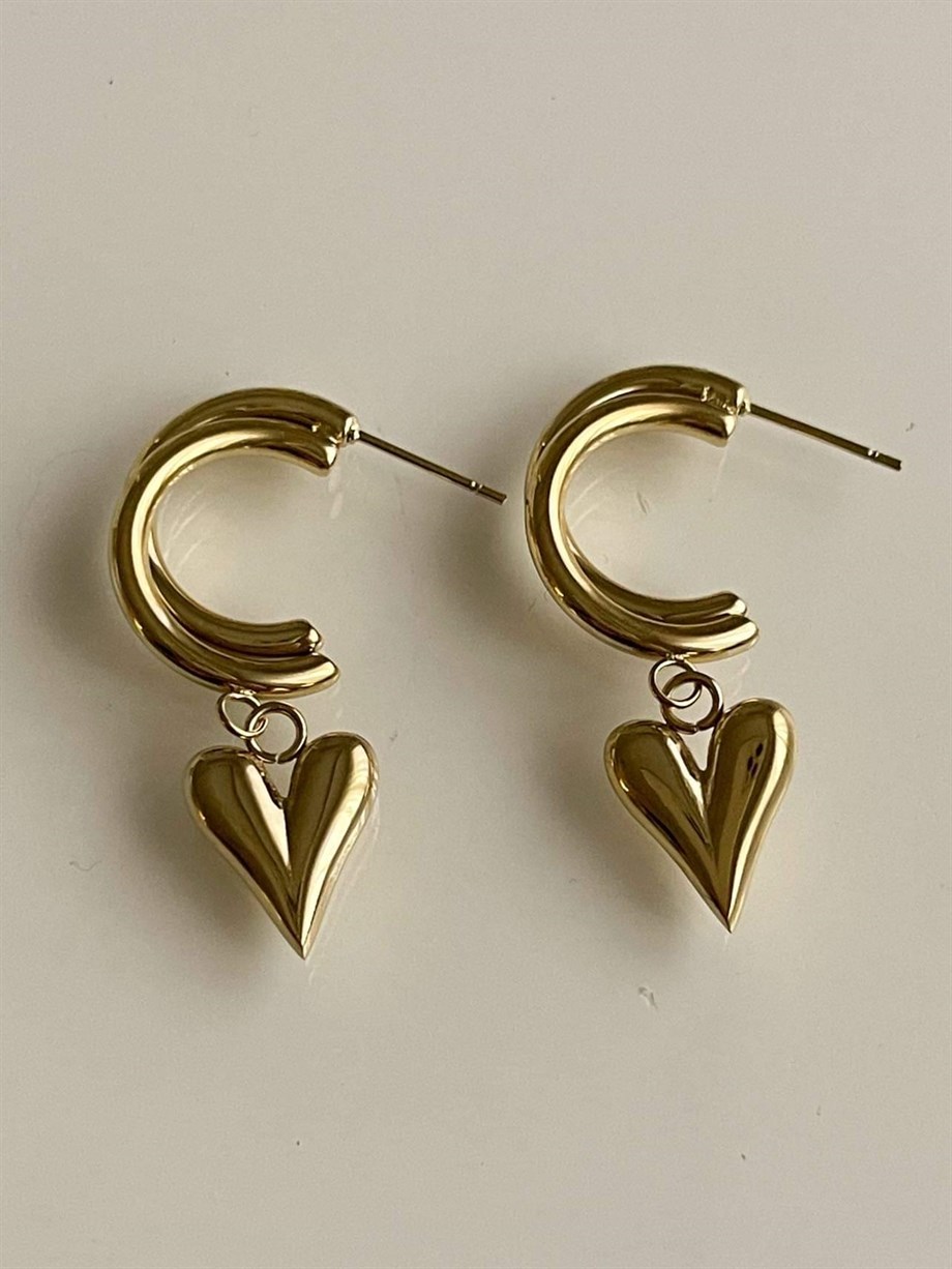 Çelik Kalpli Amour Küpe (3.5 Cm)