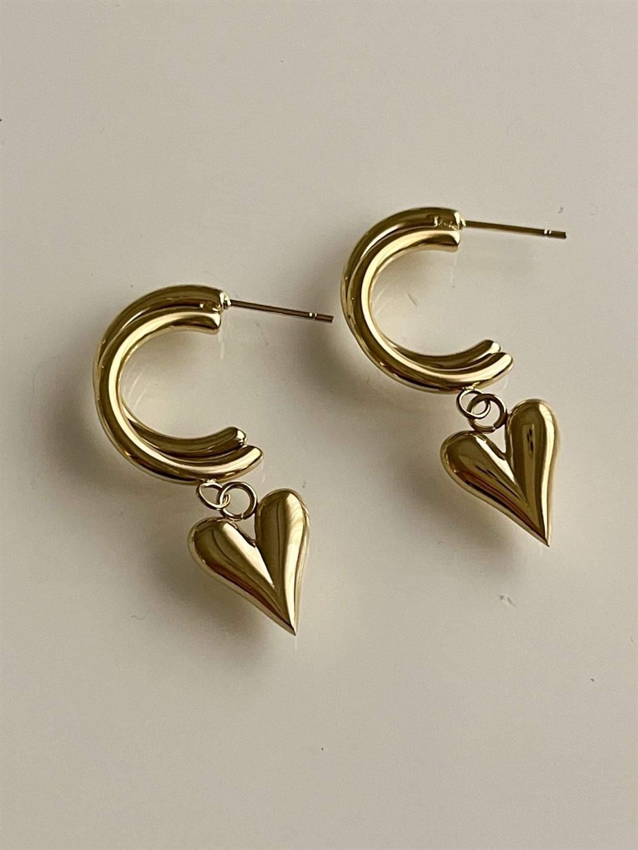Çelik Kalpli Amour Küpe (3.5 Cm)