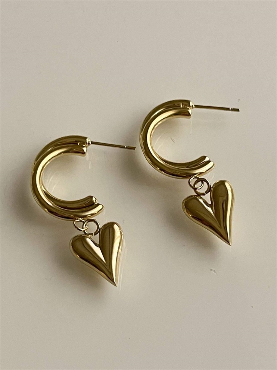 Çelik Kalpli Amour Küpe (3.5 Cm)