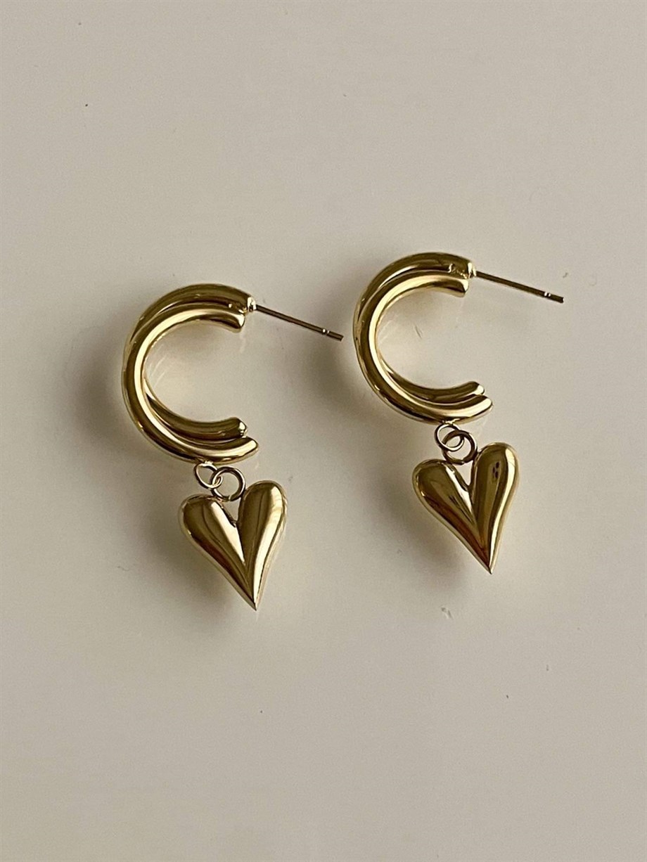 Çelik Kalpli Amour Küpe (3.5 Cm)