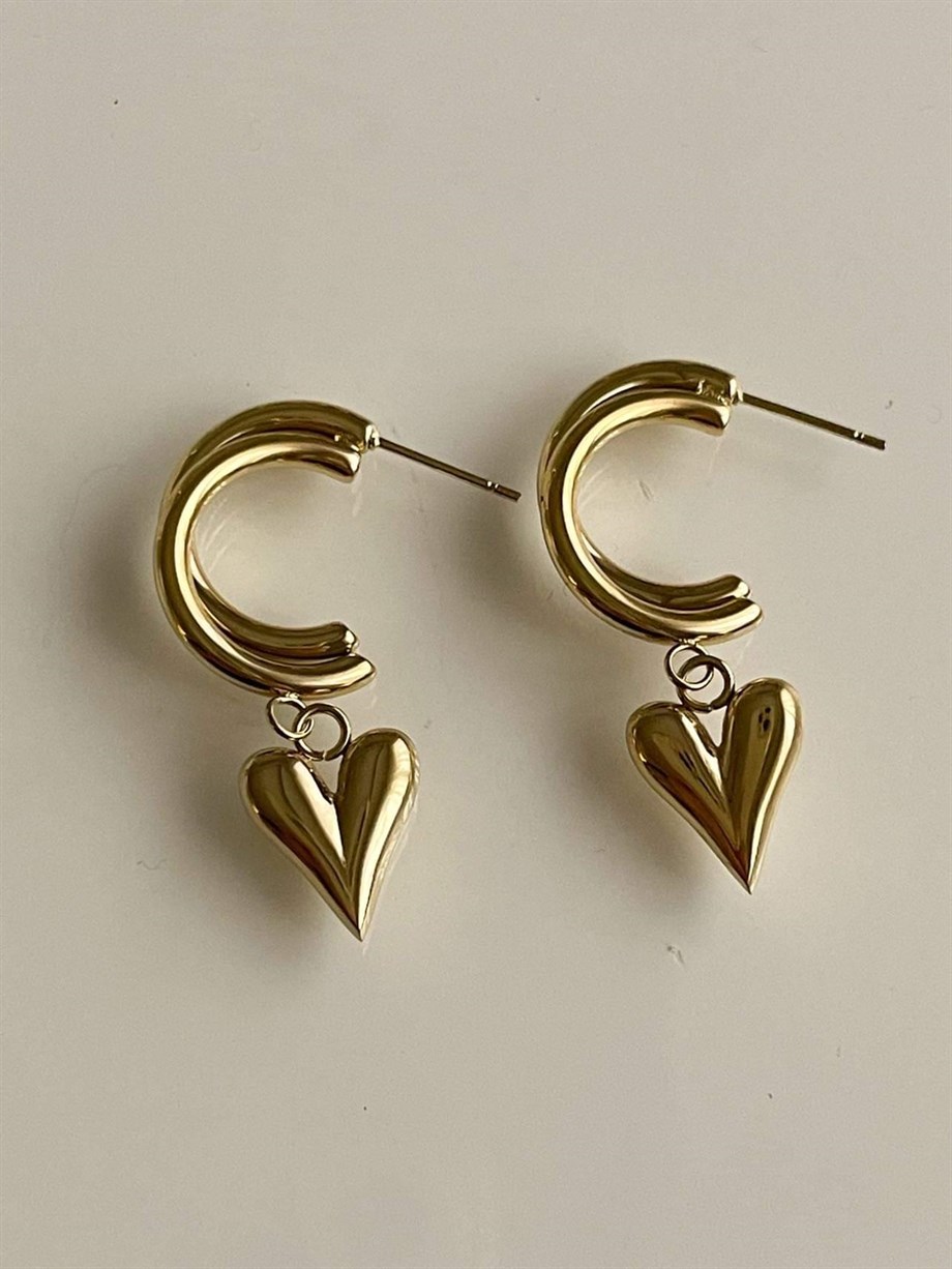 Çelik Kalpli Amour Küpe (3.5 Cm)
