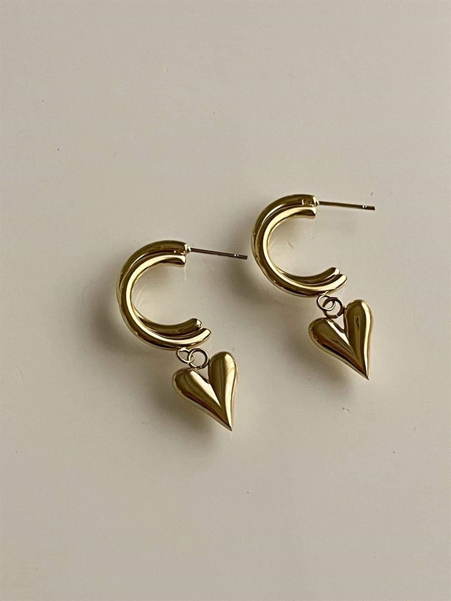 Çelik Kalpli Amour Küpe (3.5 Cm)