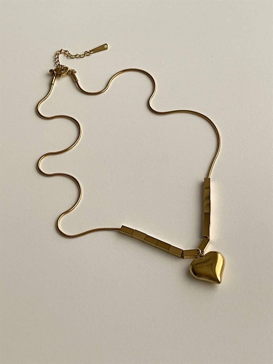 Çelik Kalpli Kutucuklu Kolye (45 Cm)