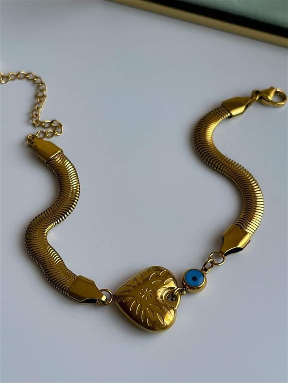 Çelik Kaplı Nazar Boncuklu Snake Bileklik (23 Cm)