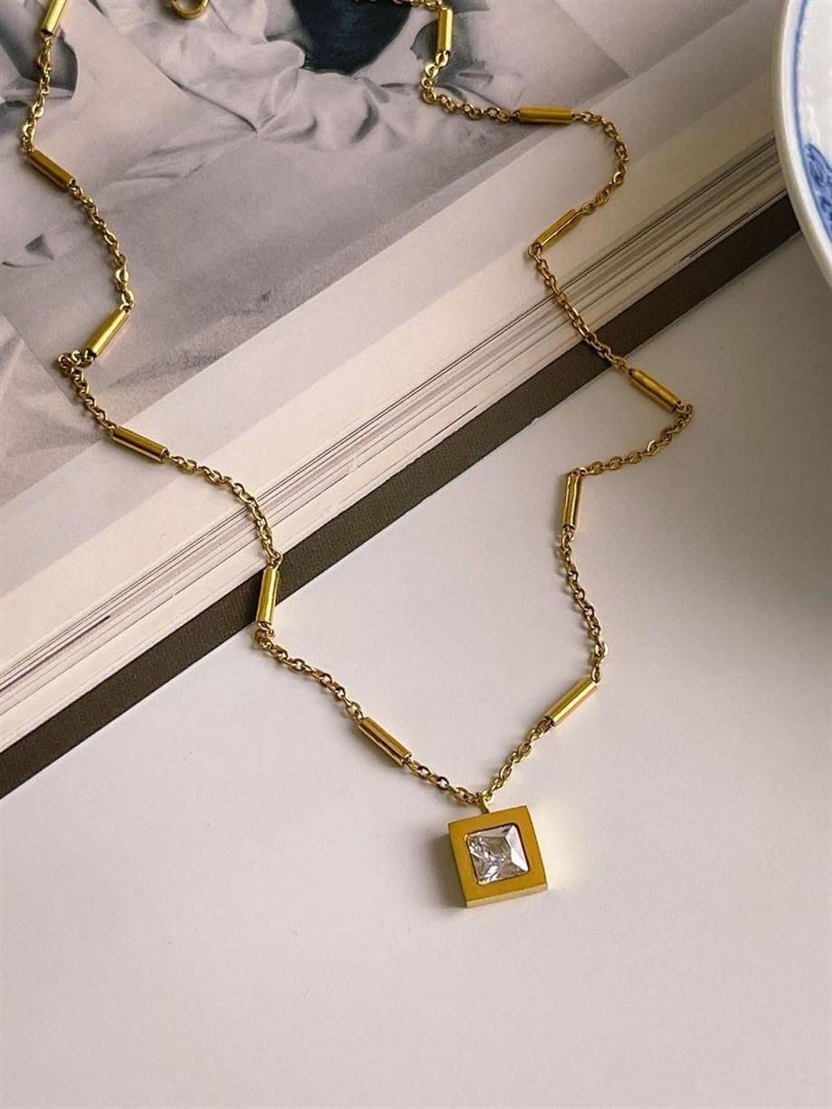 Çelik Kare Baget Üçlü Minimal Kolye (45 Cm)