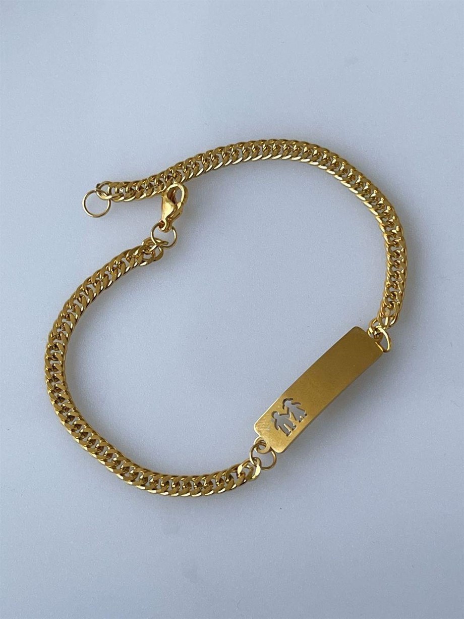 Çelik Kız Erkek Figürlü İsim Yazdırılabilir Künye Bileklik (20 Cm)