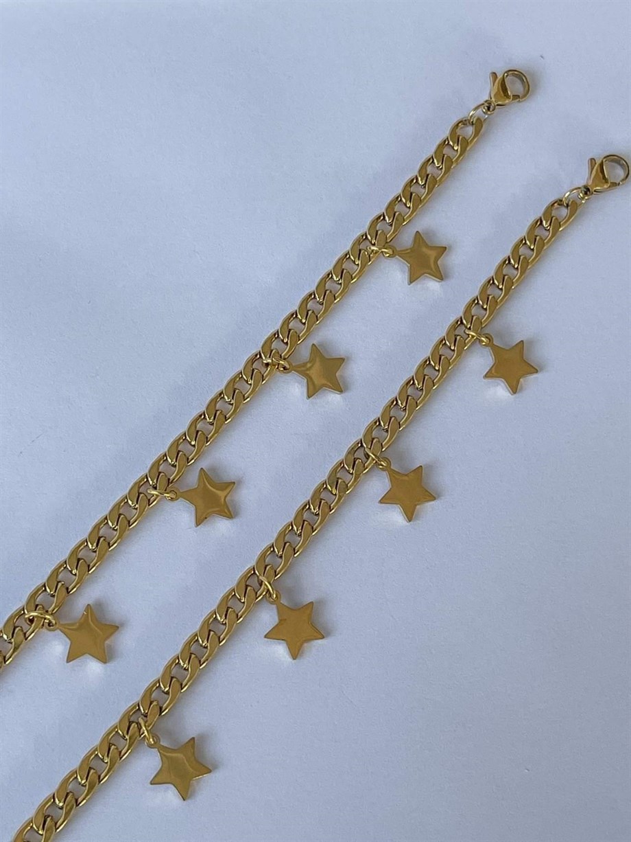 Çelik Klasik Zincir Üzerine Yıldız Bileklik (21 Cm)