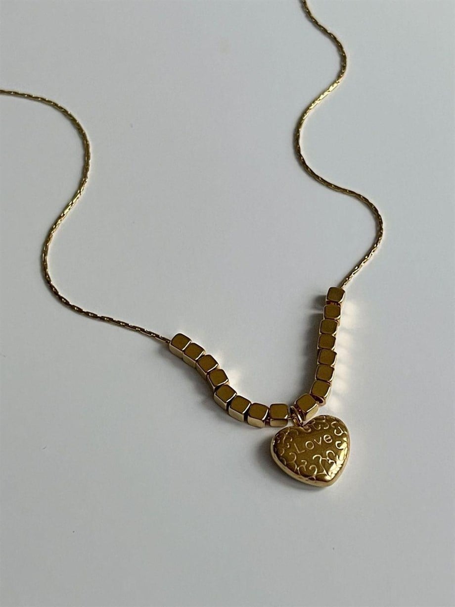 Çelik Love Kalpli Kolye (45 Cm)