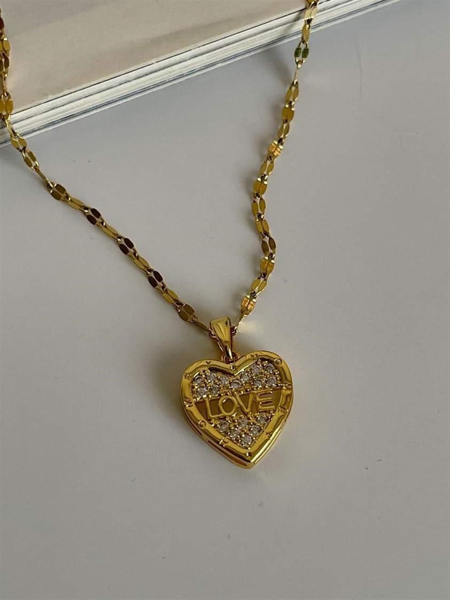 Çelik Love Kalpli Kolye (45 Cm)