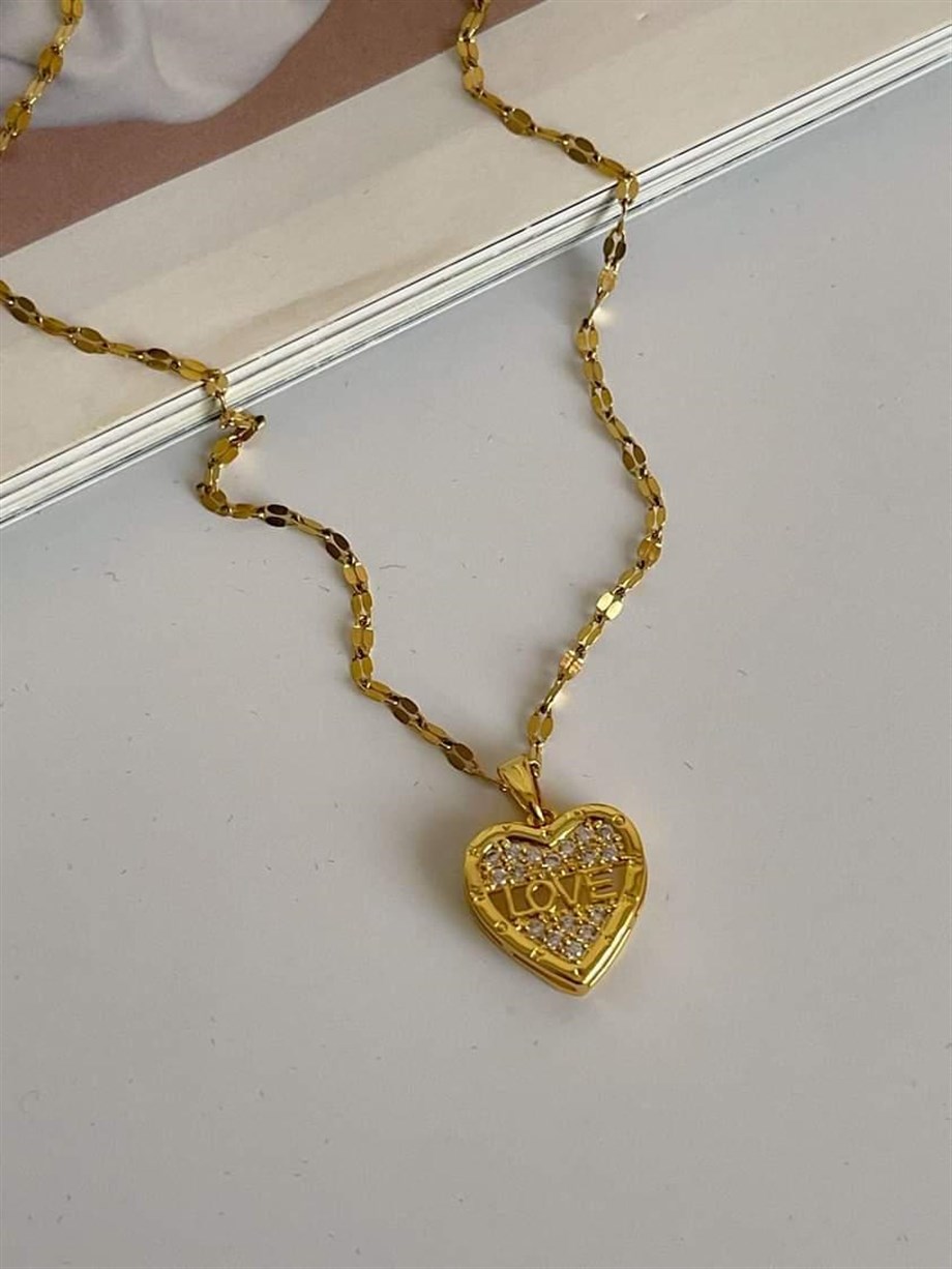 Çelik Love Kalpli Kolye (45 Cm)