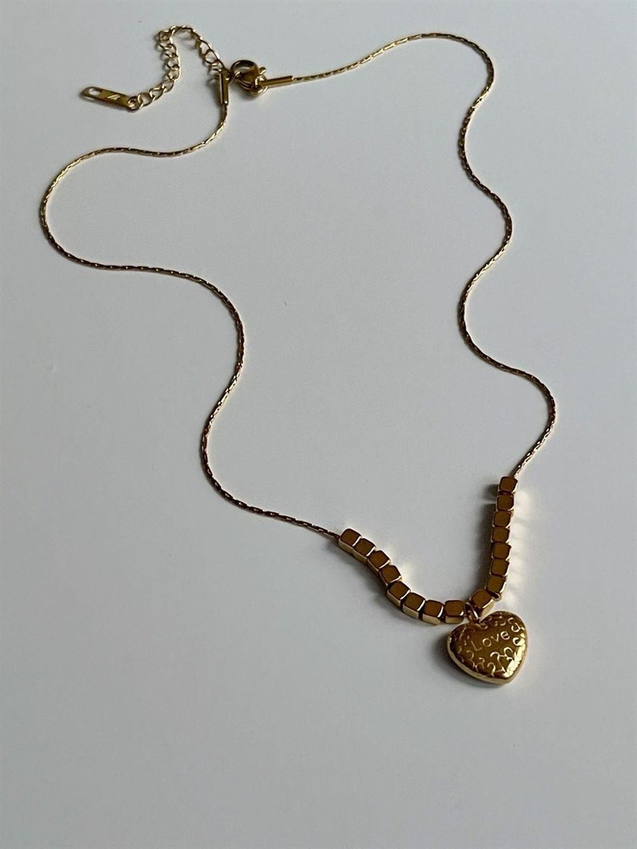 Çelik Love Kalpli Kolye (45 Cm)