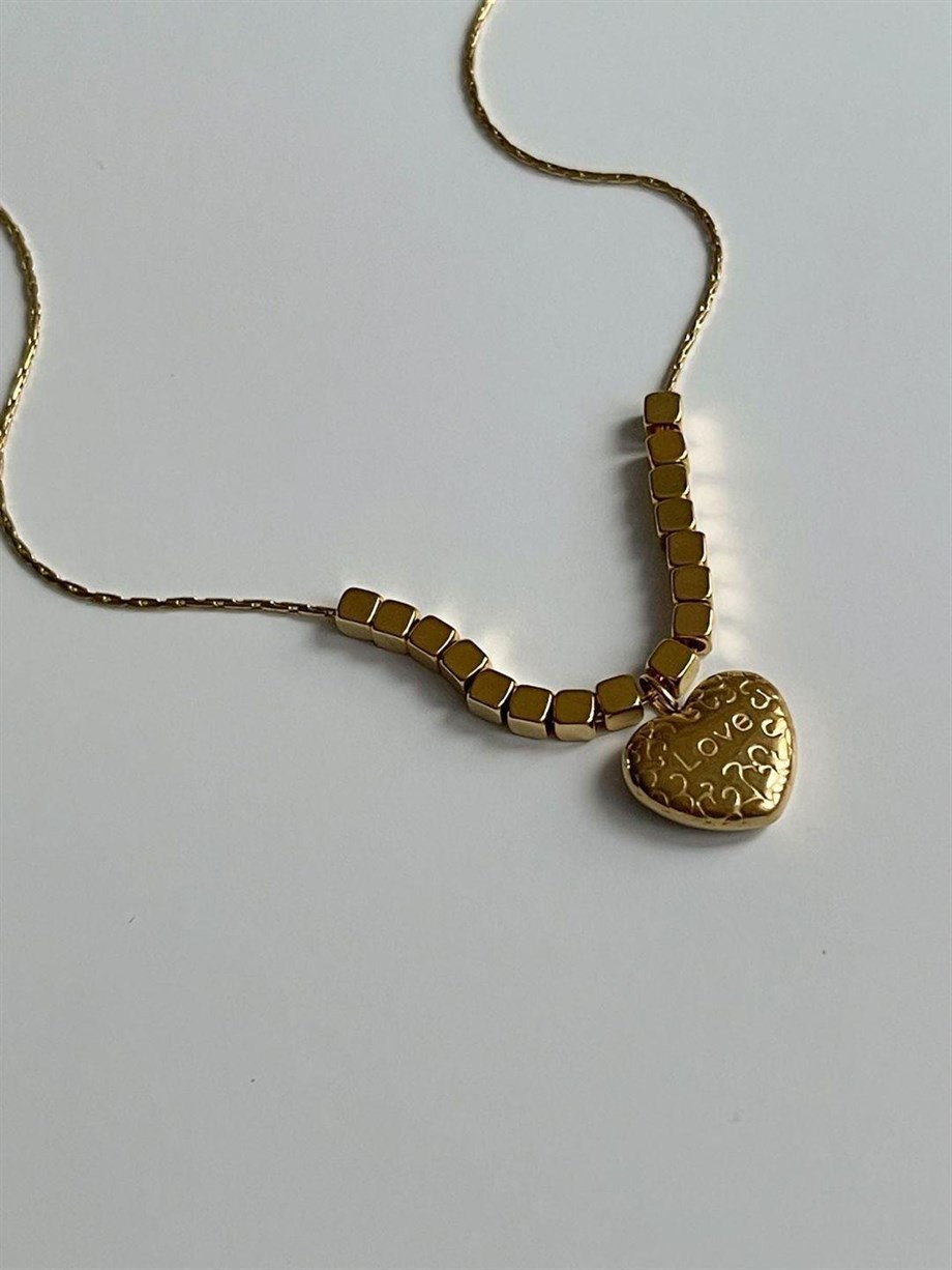 Çelik Love Kalpli Kolye (45 Cm)