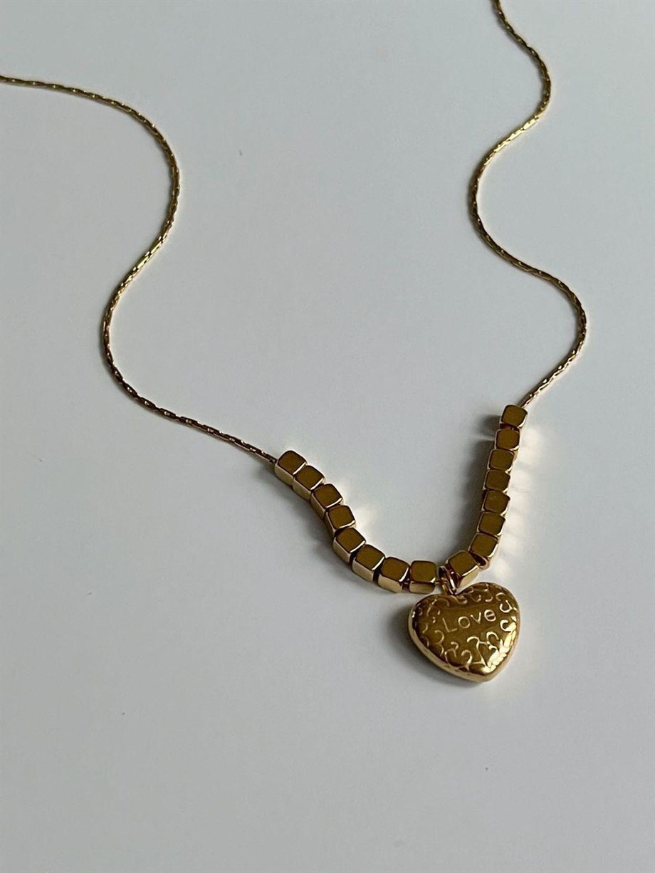 Çelik Love Kalpli Kolye (45 Cm)