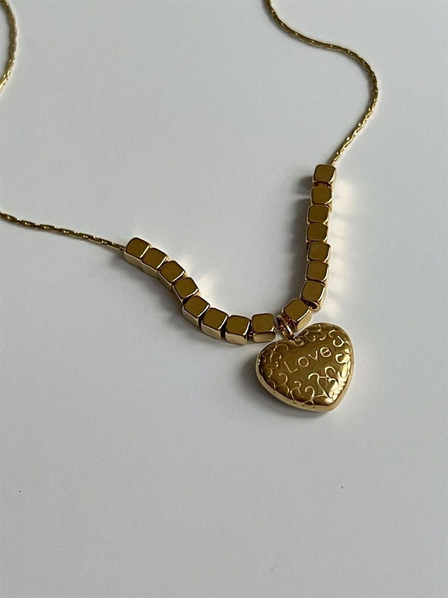 Çelik Love Kalpli Kolye (45 Cm)