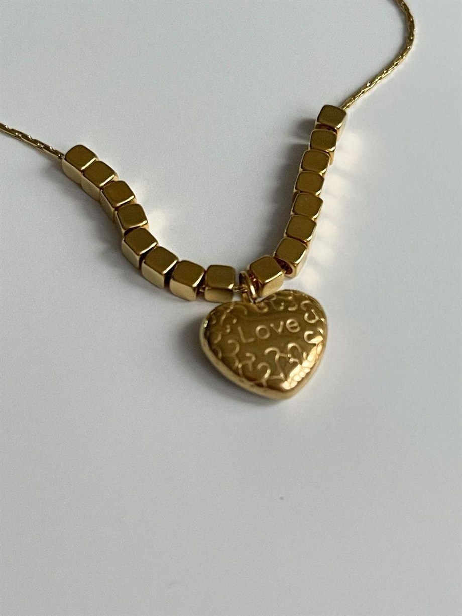 Çelik Love Kalpli Kolye (45 Cm)