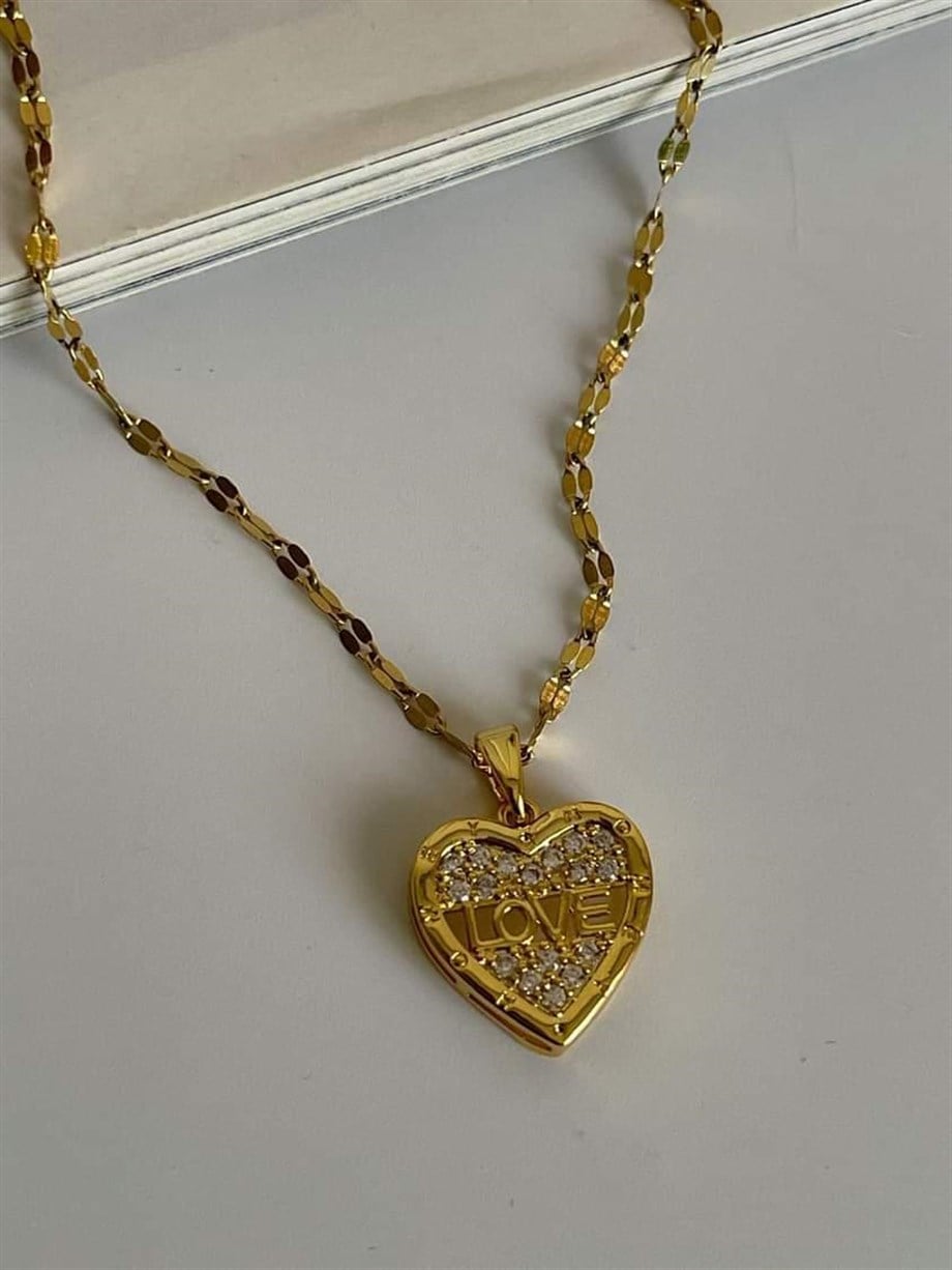 Çelik Love Kalpli Kolye (45 Cm)