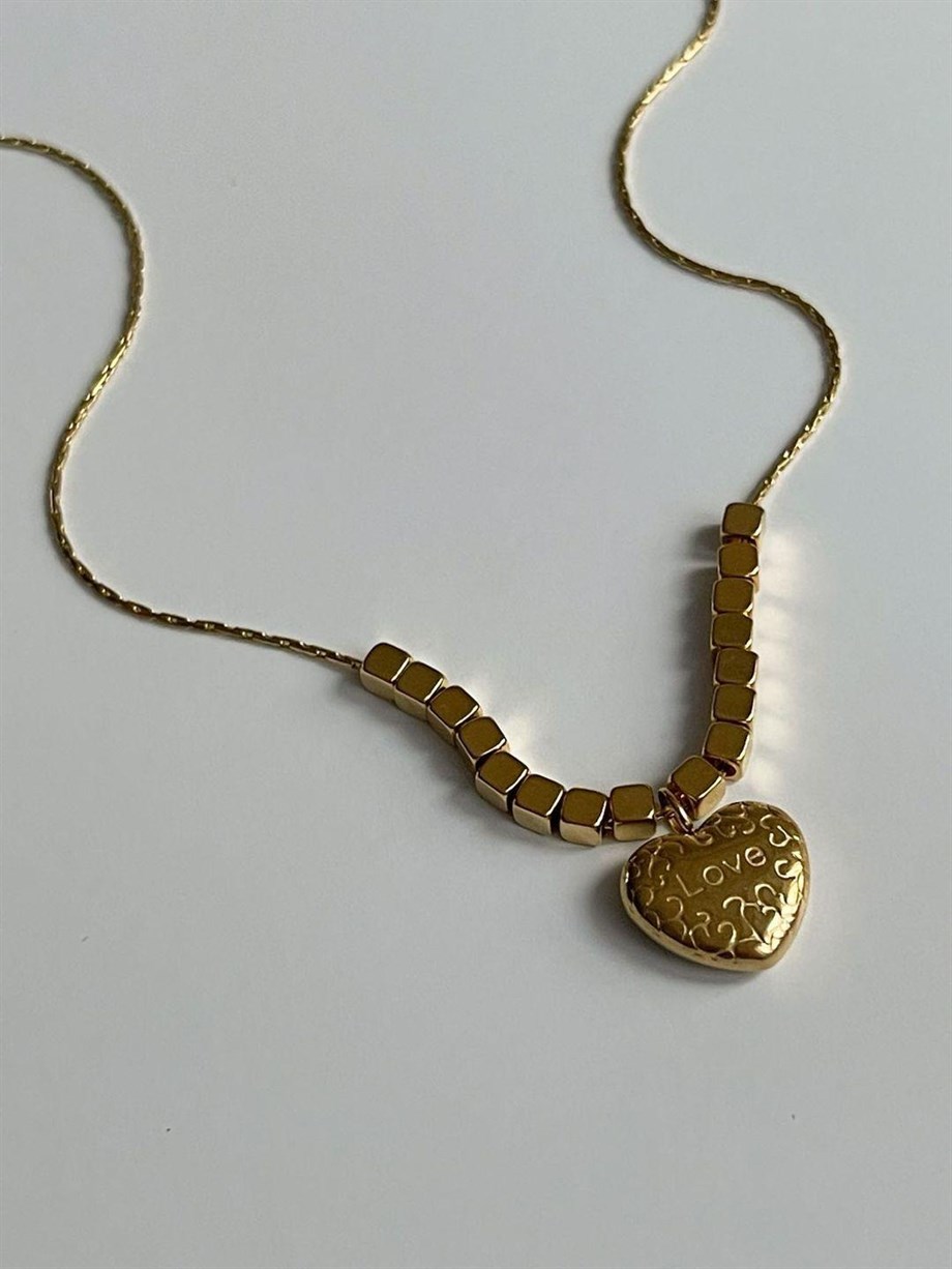 Çelik Love Kalpli Kolye (45 Cm)