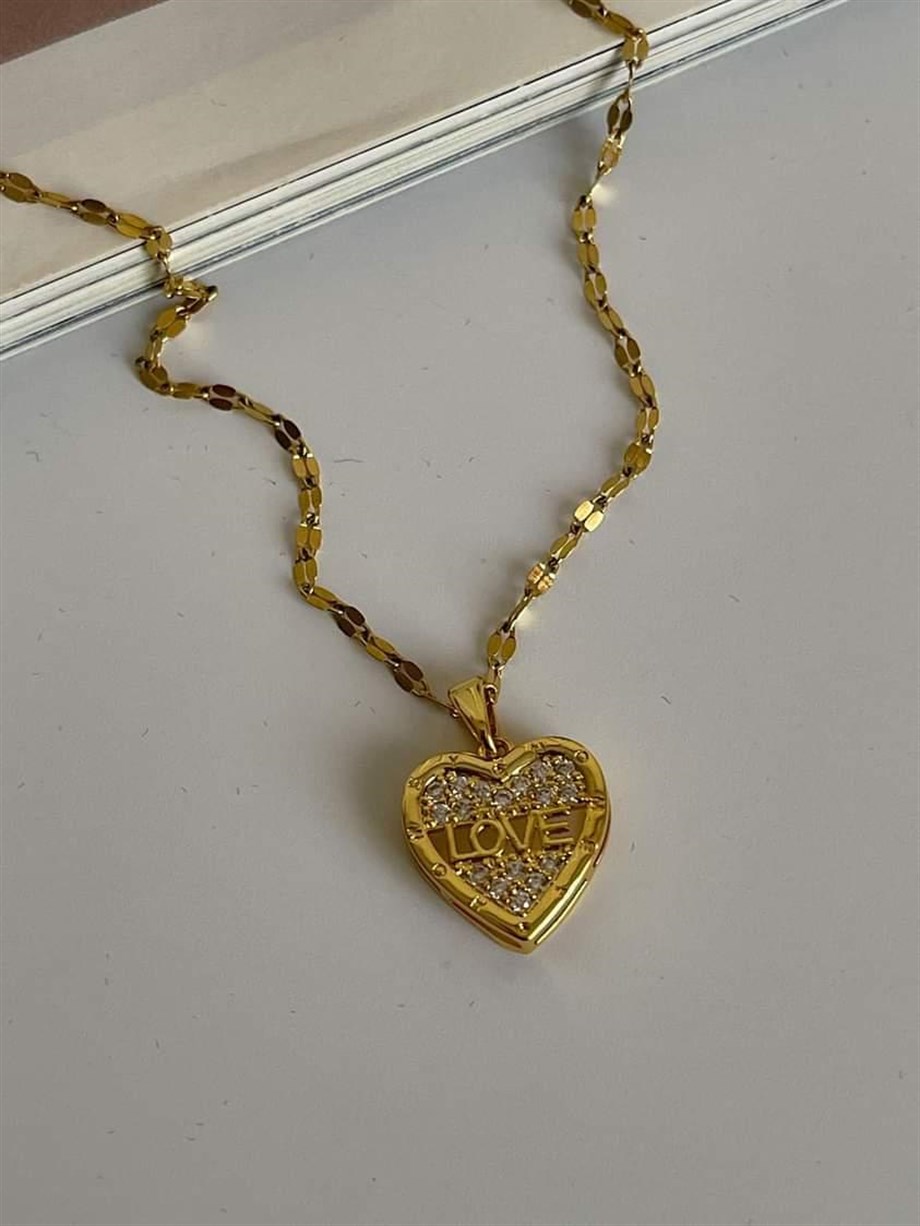 Çelik Love Kalpli Kolye (45 Cm)