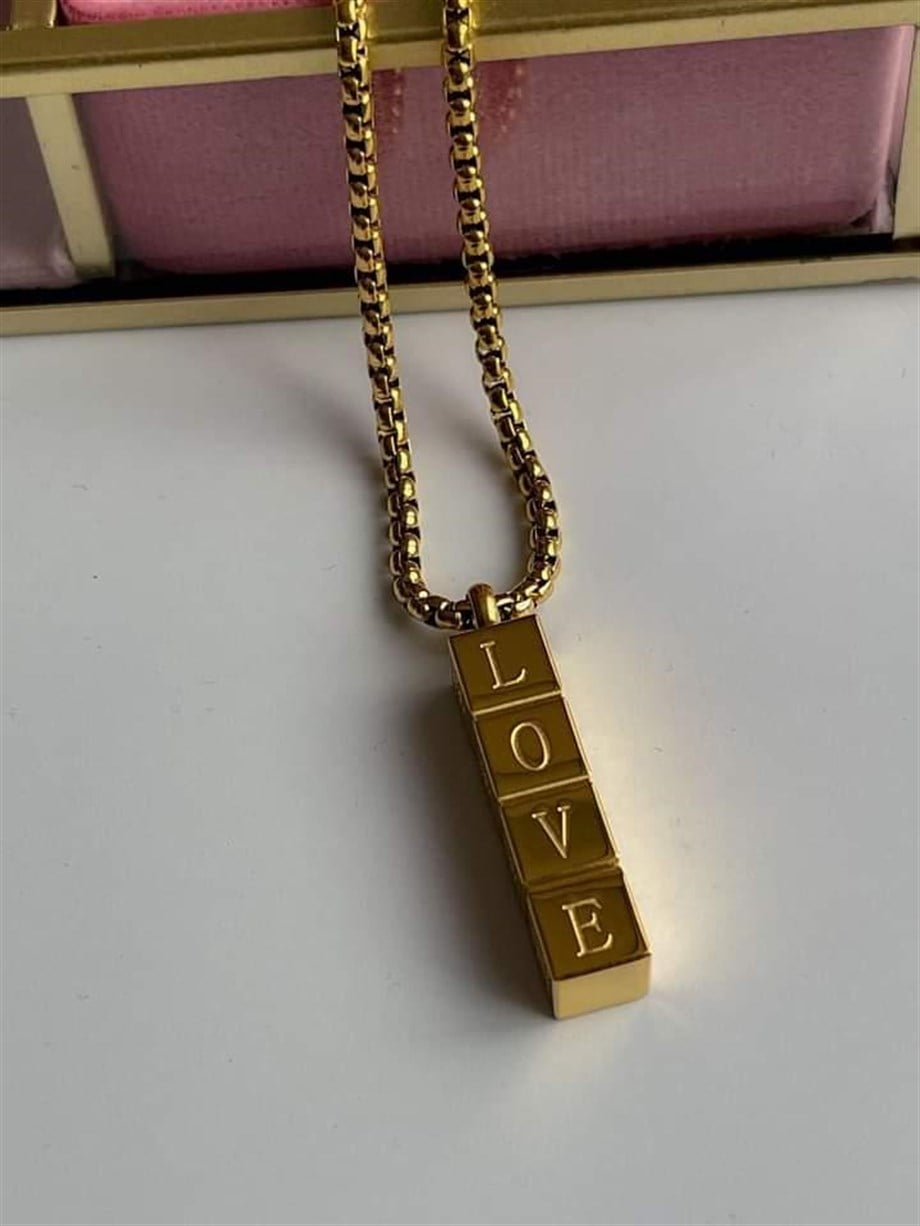 Çelik Love Küp Uzun Kolye (69 Cm)
