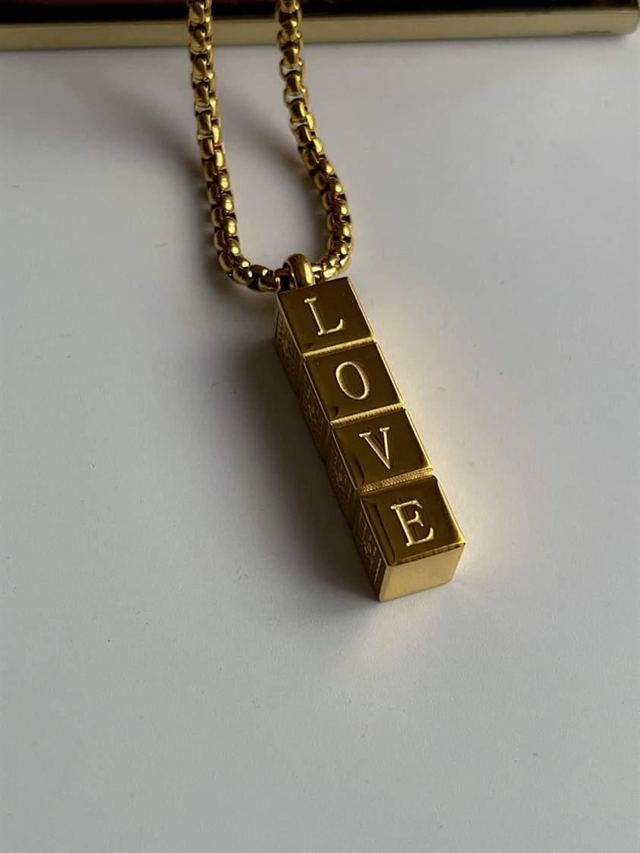 Çelik Love Küp Uzun Kolye (69 Cm)