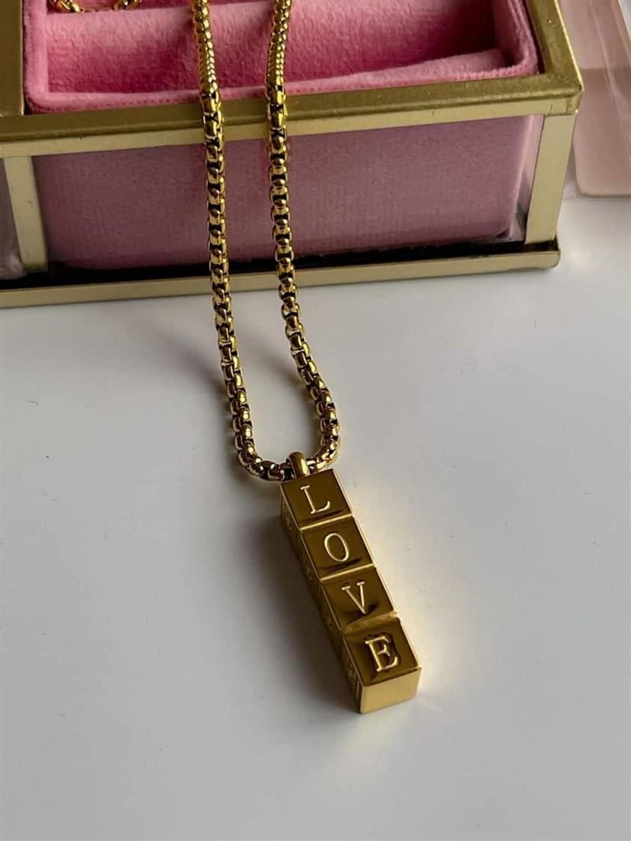 Çelik Love Küp Uzun Kolye (69 Cm)