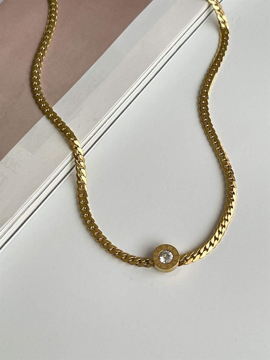 Çelik Marka Model Baget Taşlı Kolye (46 Cm)