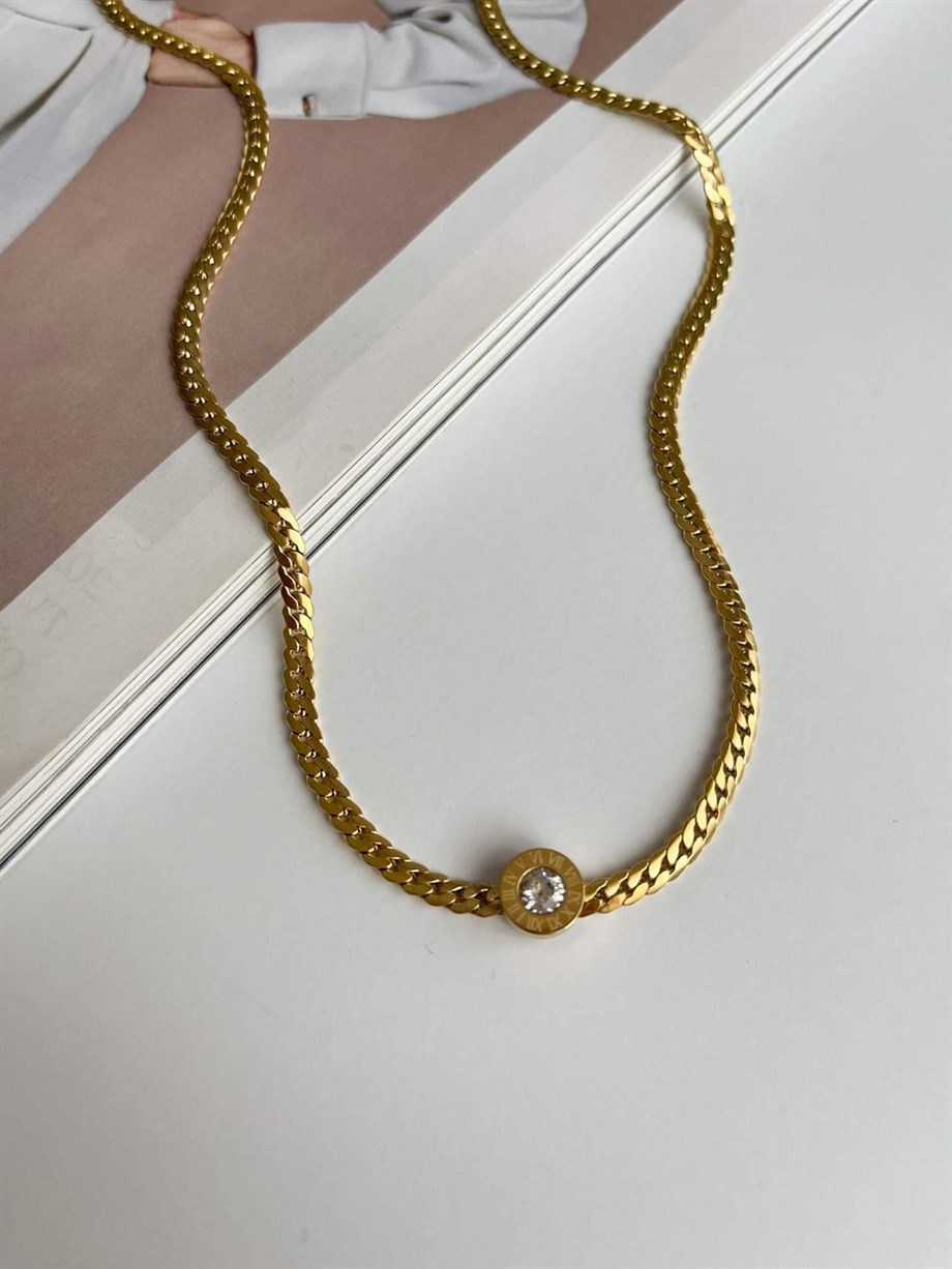 Çelik Marka Model Baget Taşlı Kolye (46 Cm)
