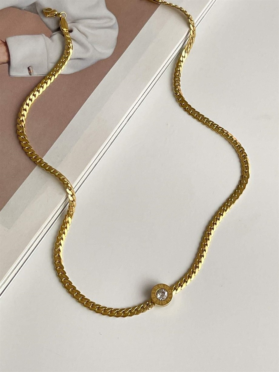 Çelik Marka Model Baget Taşlı Kolye (46 Cm)