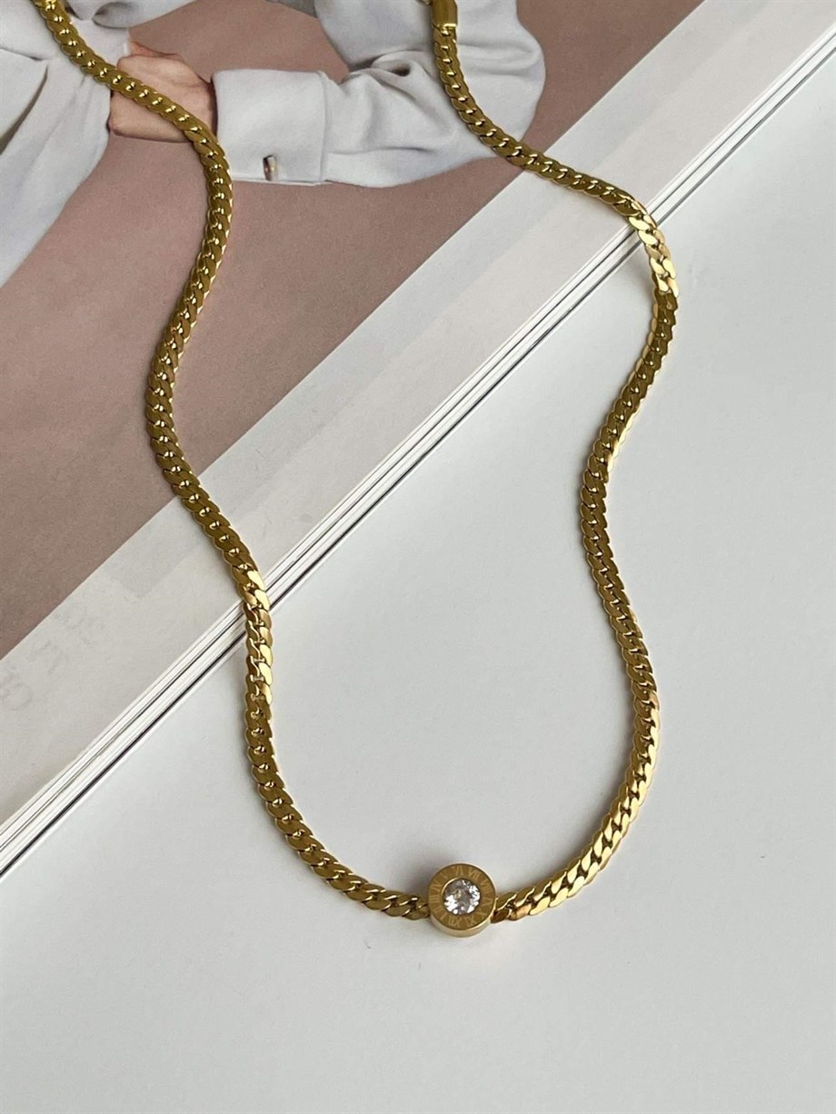 Çelik Marka Model Baget Taşlı Kolye (46 Cm)