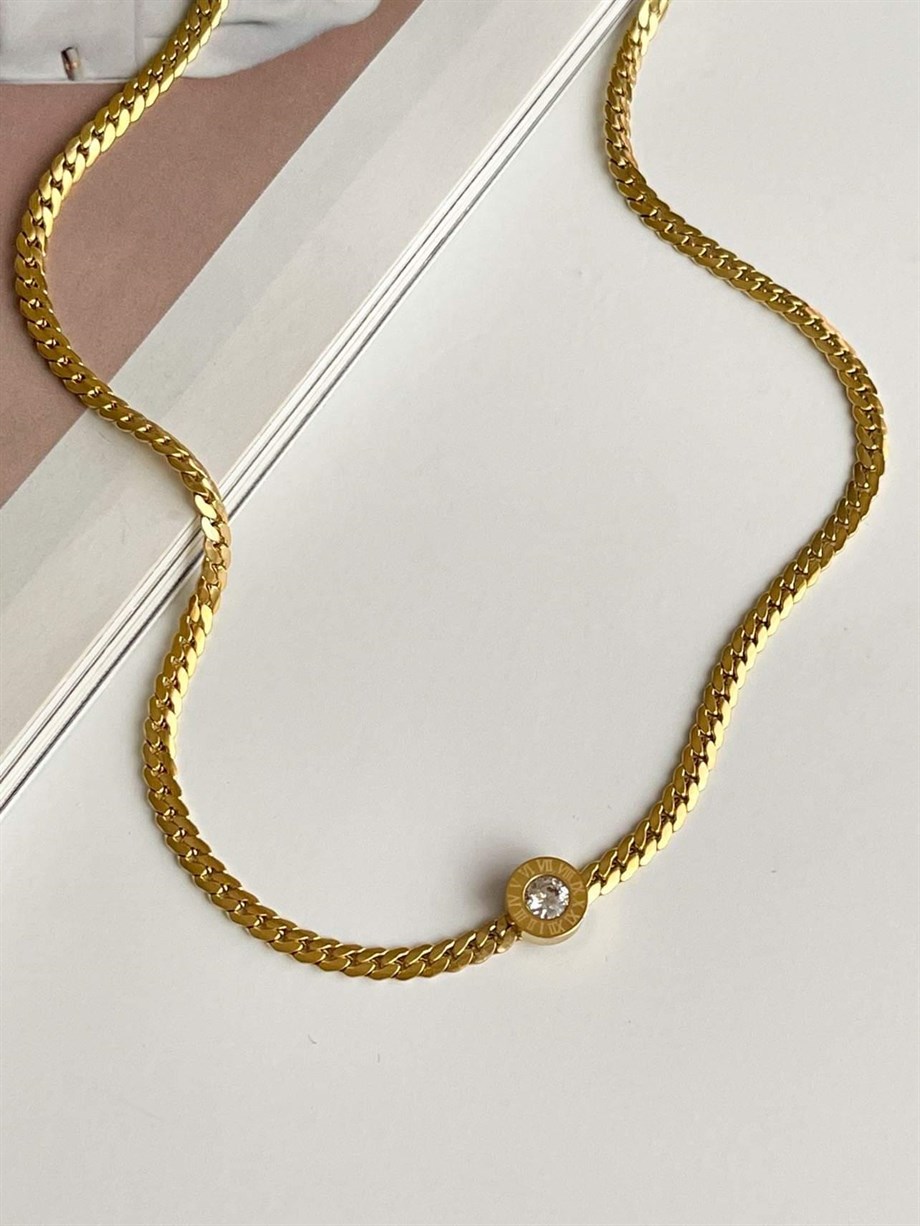 Çelik Marka Model Baget Taşlı Kolye (46 Cm)