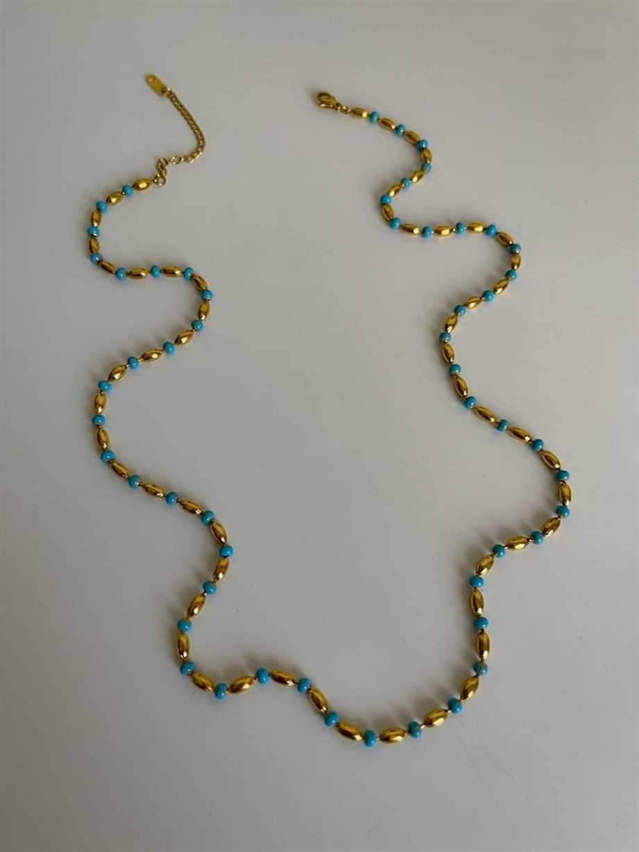Çelik Mavi Gold Taşlı Uzun Kolye (67 Cm)