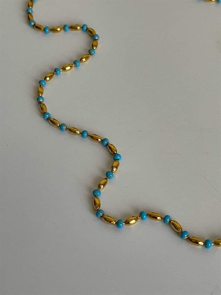 Çelik Mavi Gold Taşlı Uzun Kolye (67 Cm)