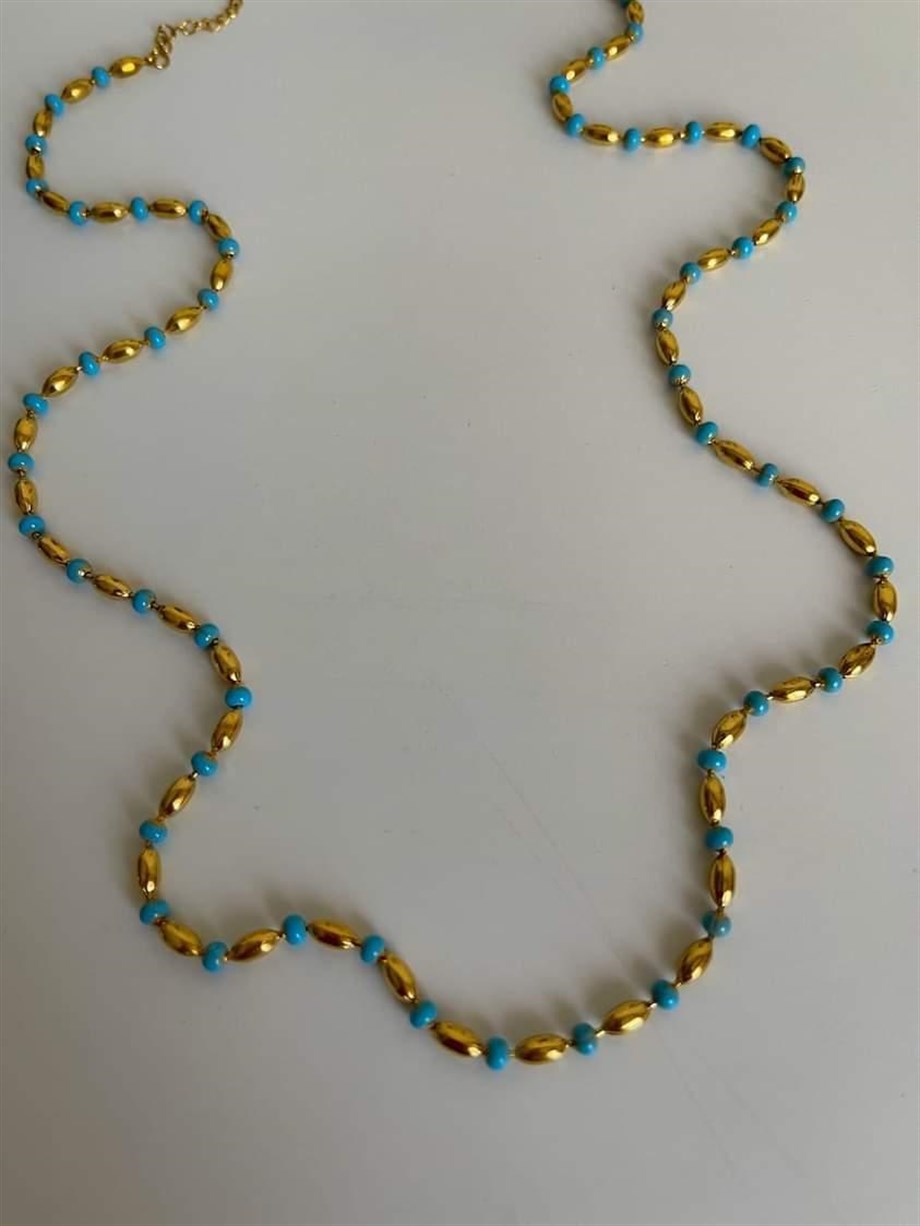 Çelik Mavi Gold Taşlı Uzun Kolye (67 Cm)