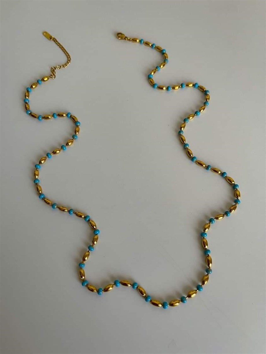 Çelik Mavi Gold Taşlı Uzun Kolye (67 Cm)
