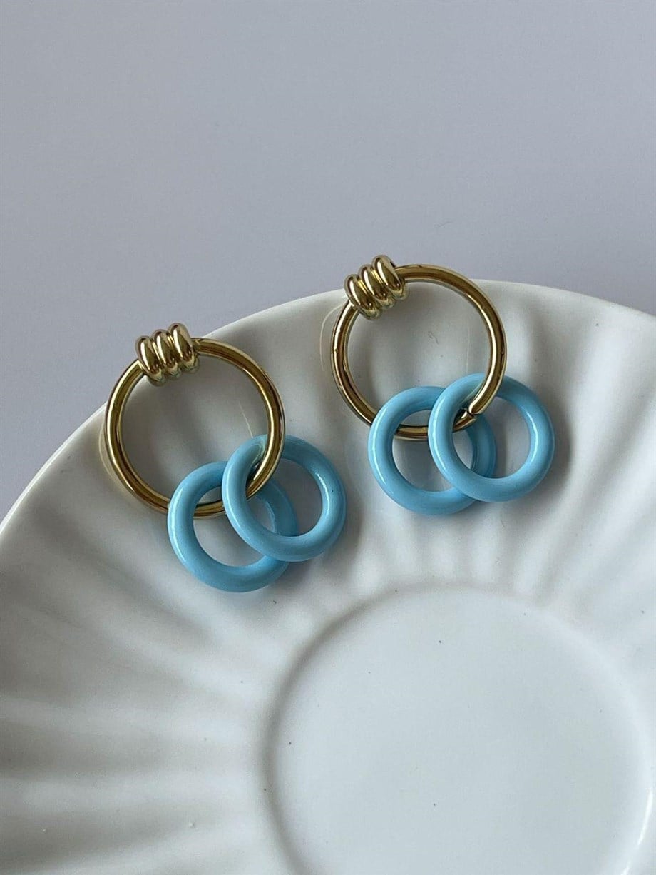 Çelik Mavi Halkalı Küpe (3 Cm)