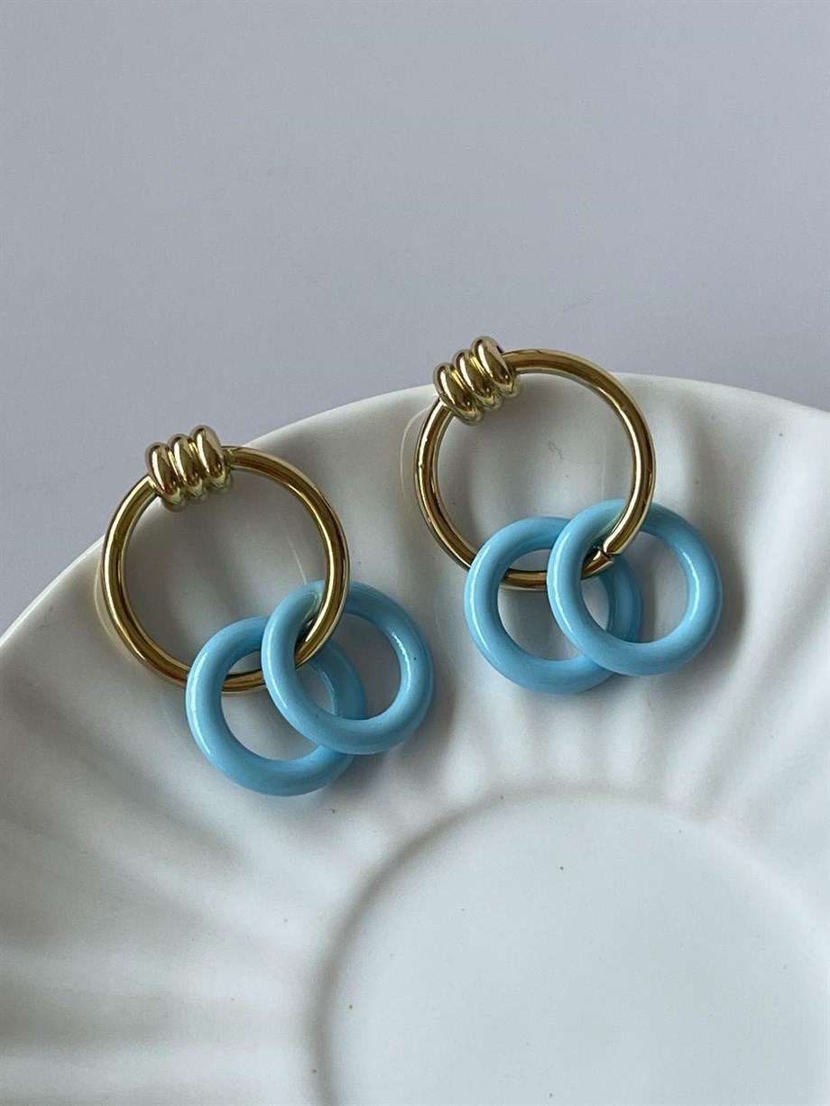Çelik Mavi Halkalı Küpe (3 Cm)